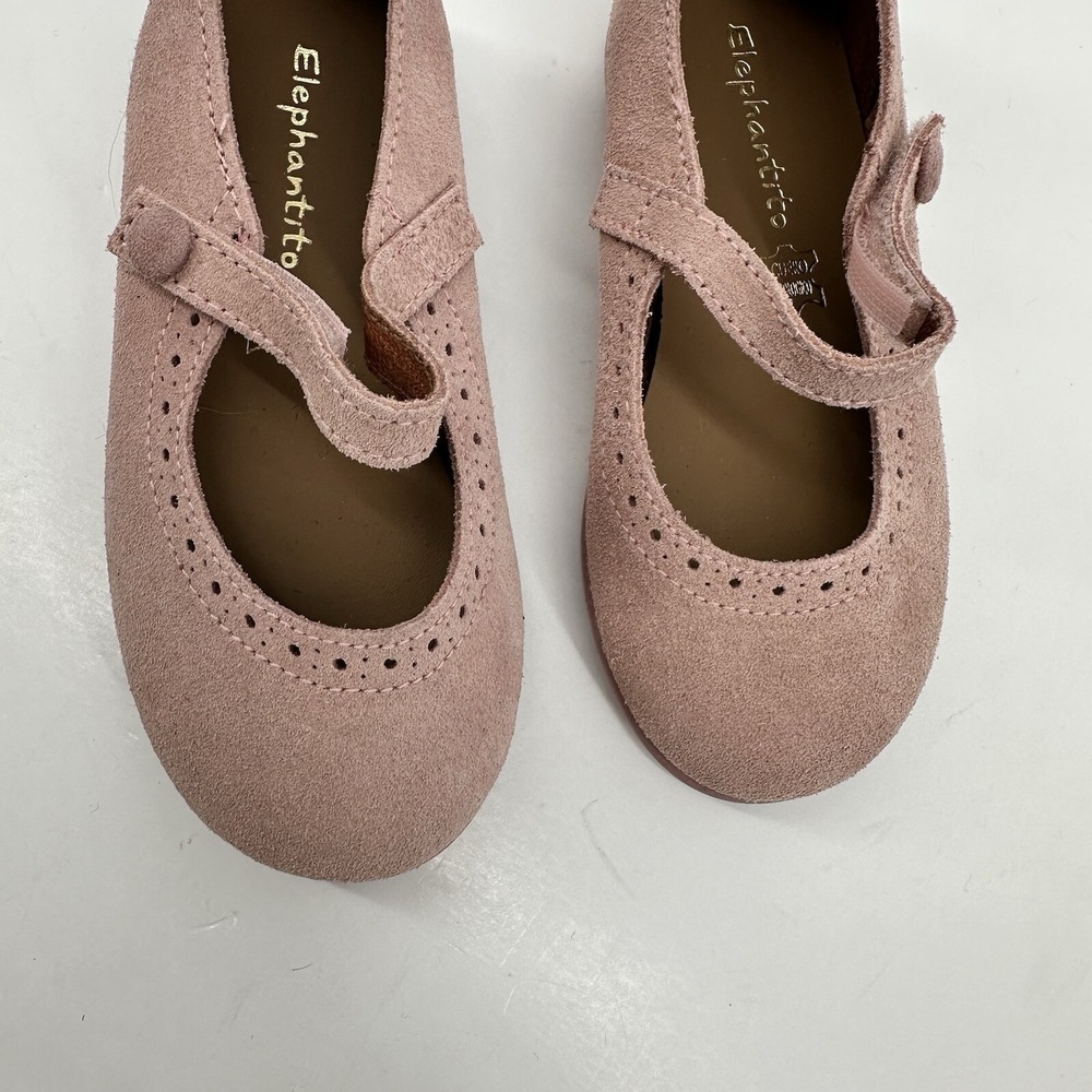 Elephantito Suede Leather Mary Jane Scalloped Edge Pink Girls Size 7 US 24 EU - Picture 3 of 12